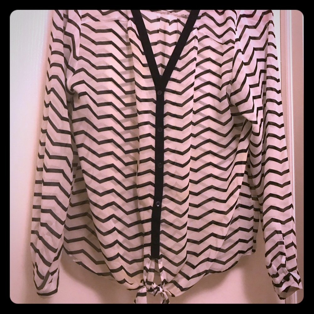 Chevron Black and White Limited Tie Front Blouse